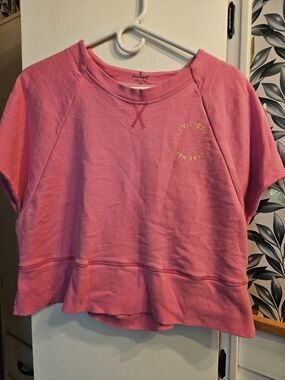 Free People Bright Pink Cropped Short Sleeve Sweatshirt